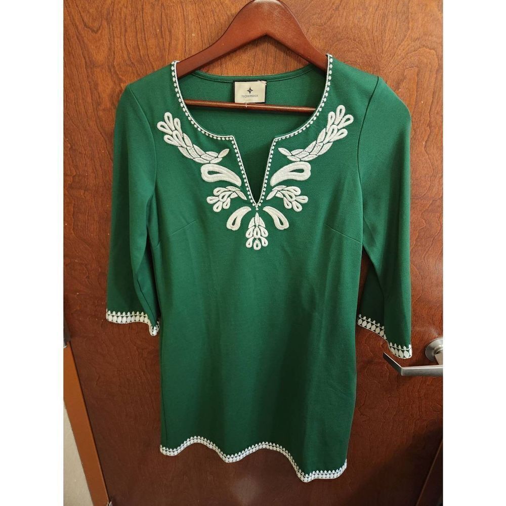 Tuckernuck Miguelina Embroidered green&white Dress sz Small